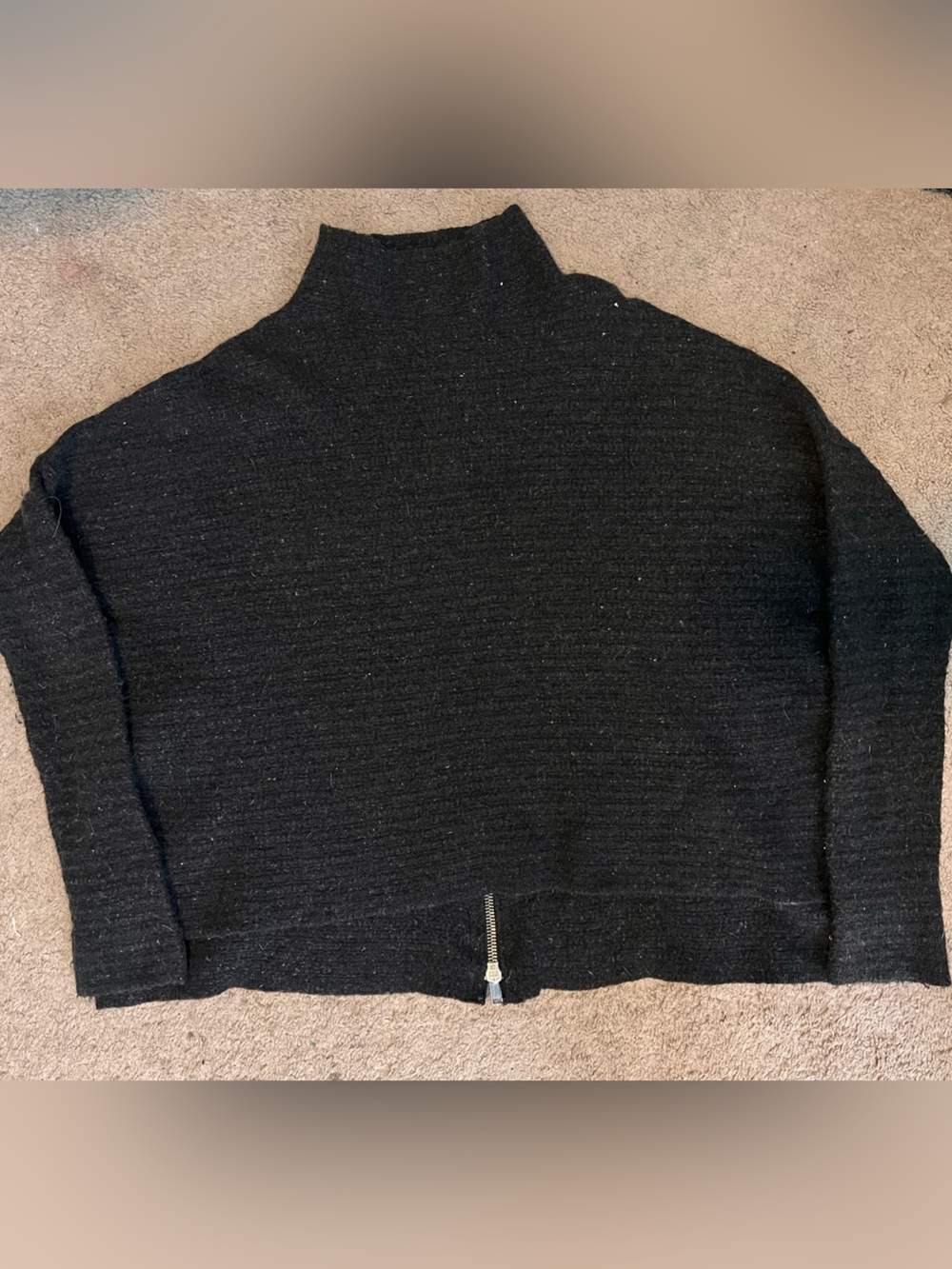 Free People Black Ribbed Turtleneck Sweater with Back Zip